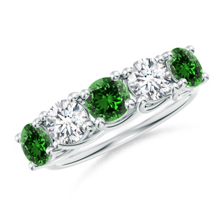 5mm Labgrown Lab-Grown Half Eternity 5 Stone Emerald and Diamond Wedding Band in S999 Silver