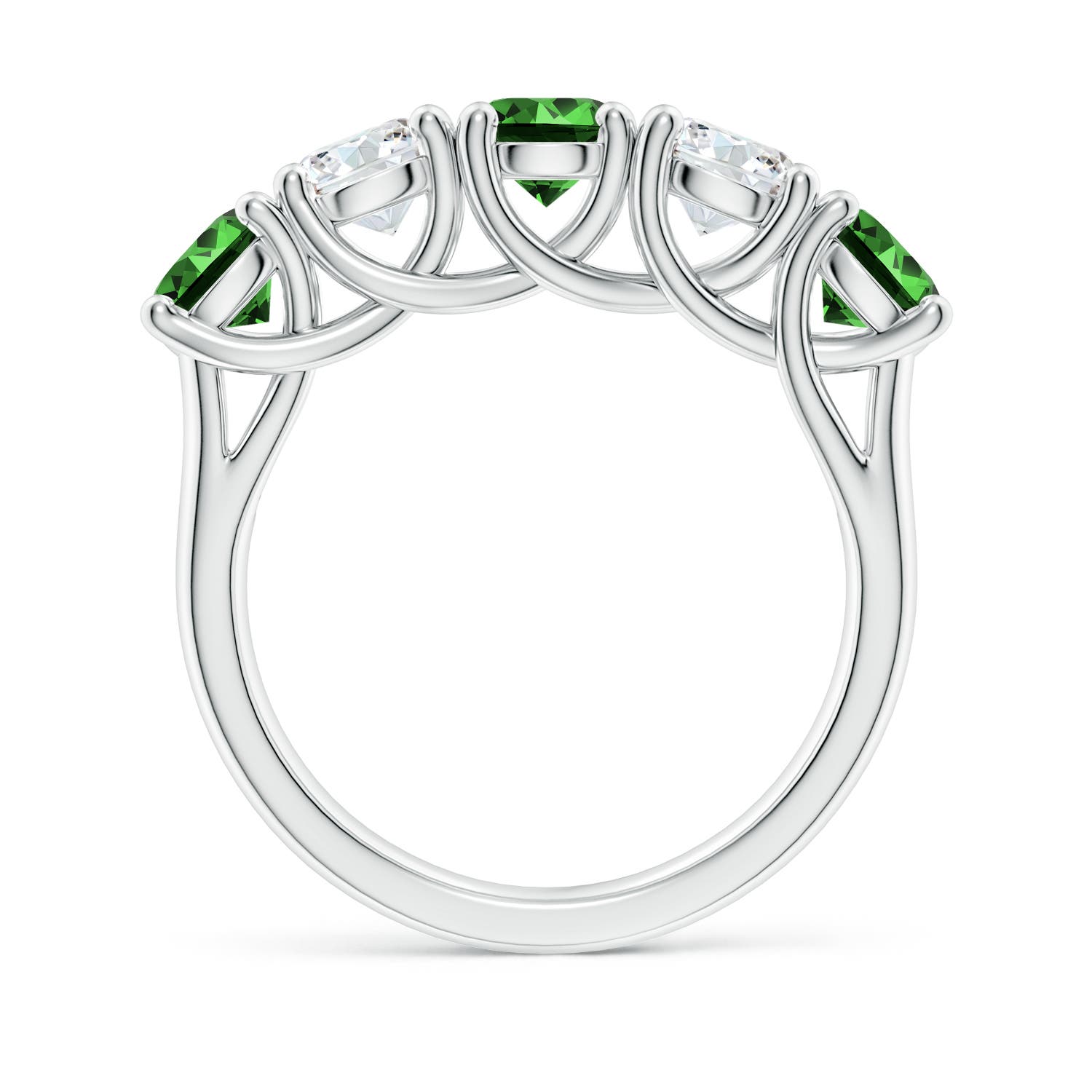 5mm Labgrown Lab-Grown Half Eternity 5 Stone Emerald and Diamond Wedding Band in White Gold