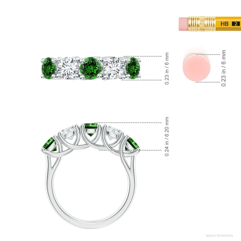 5mm Labgrown Lab-Grown Half Eternity 5 Stone Emerald and Diamond Wedding Band in White Gold ruler