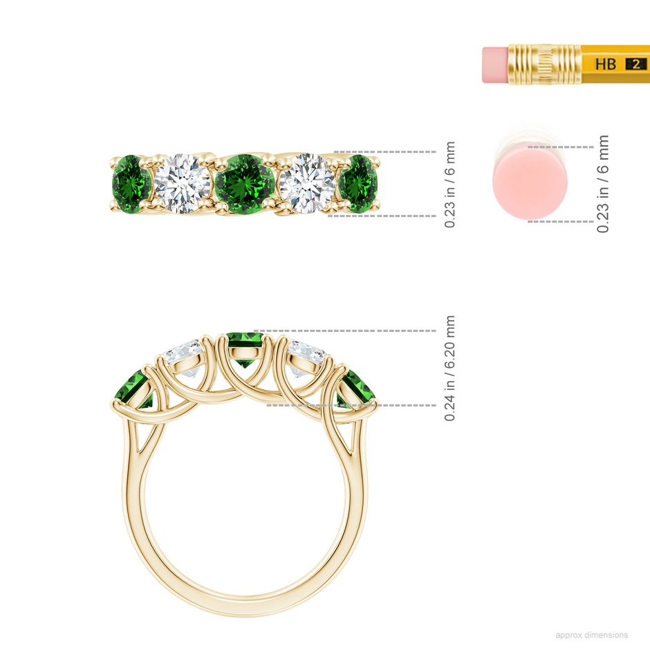 5mm Labgrown Lab-Grown Half Eternity 5 Stone Emerald and Diamond Wedding Band in Yellow Gold ruler