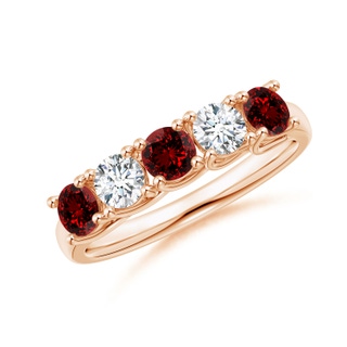 3.8mm Labgrown Lab-Grown Half Eternity Five Stone Ruby and Diamond Wedding Band in Rose Gold