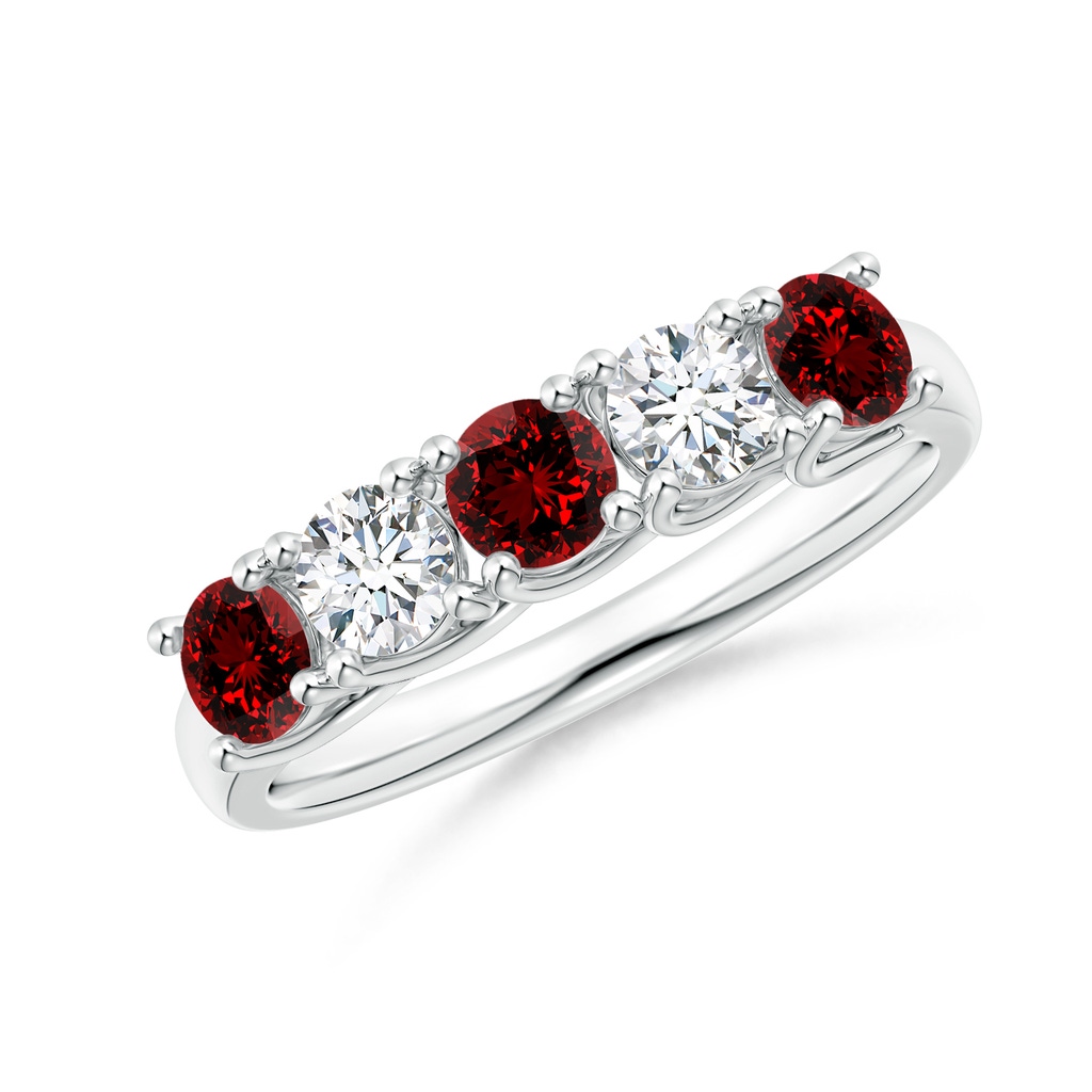 3.8mm Labgrown Lab-Grown Half Eternity Five Stone Ruby and Diamond Wedding Band in S999 Silver