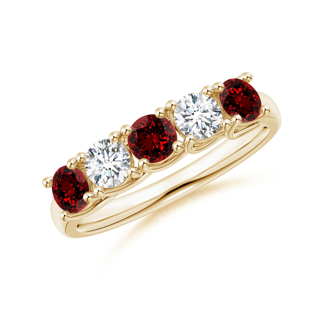 3.8mm Labgrown Lab-Grown Half Eternity Five Stone Ruby and Diamond Wedding Band in Yellow Gold