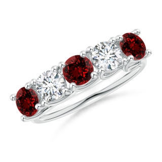 4.5mm Labgrown Lab-Grown Half Eternity Five Stone Ruby and Diamond Wedding Band in S999 Silver