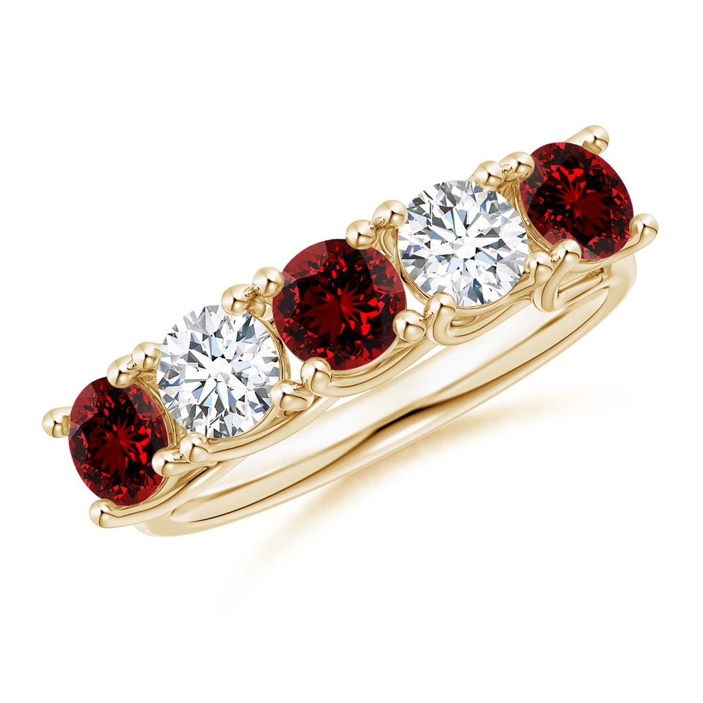 4.5mm Labgrown Lab-Grown Half Eternity Five Stone Ruby and Diamond Wedding Band in Yellow Gold