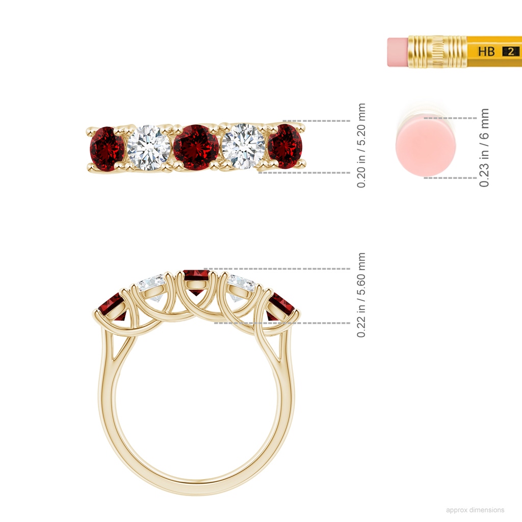 4.5mm Labgrown Lab-Grown Half Eternity Five Stone Ruby and Diamond Wedding Band in Yellow Gold ruler