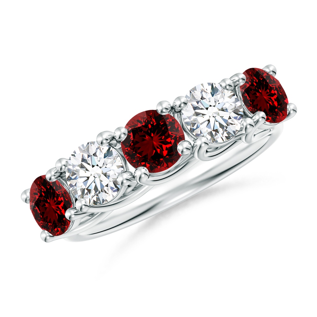 5mm Labgrown Lab-Grown Half Eternity Five Stone Ruby and Diamond Wedding Band in White Gold