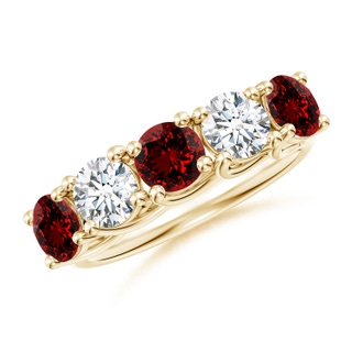 5mm Labgrown Lab-Grown Half Eternity Five Stone Ruby and Diamond Wedding Band in Yellow Gold