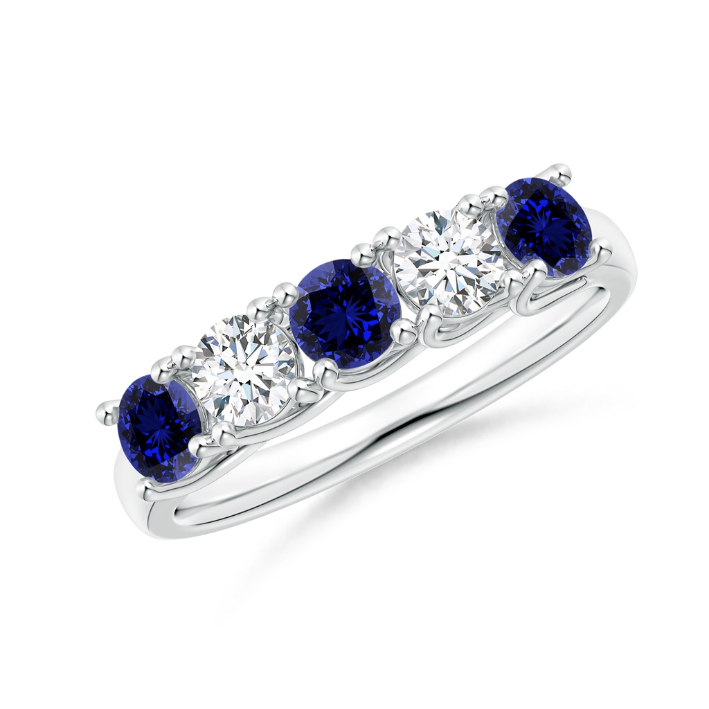 3.8mm Labgrown Lab-Grown Half Eternity Five Stone Sapphire and Diamond Wedding Band in S999 Silver