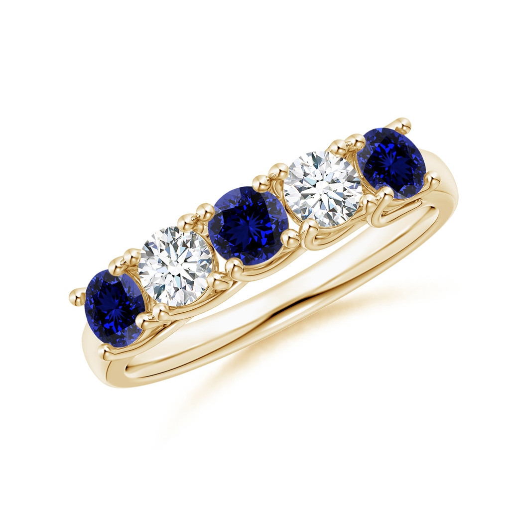 3.8mm Labgrown Lab-Grown Half Eternity Five Stone Sapphire and Diamond Wedding Band in Yellow Gold