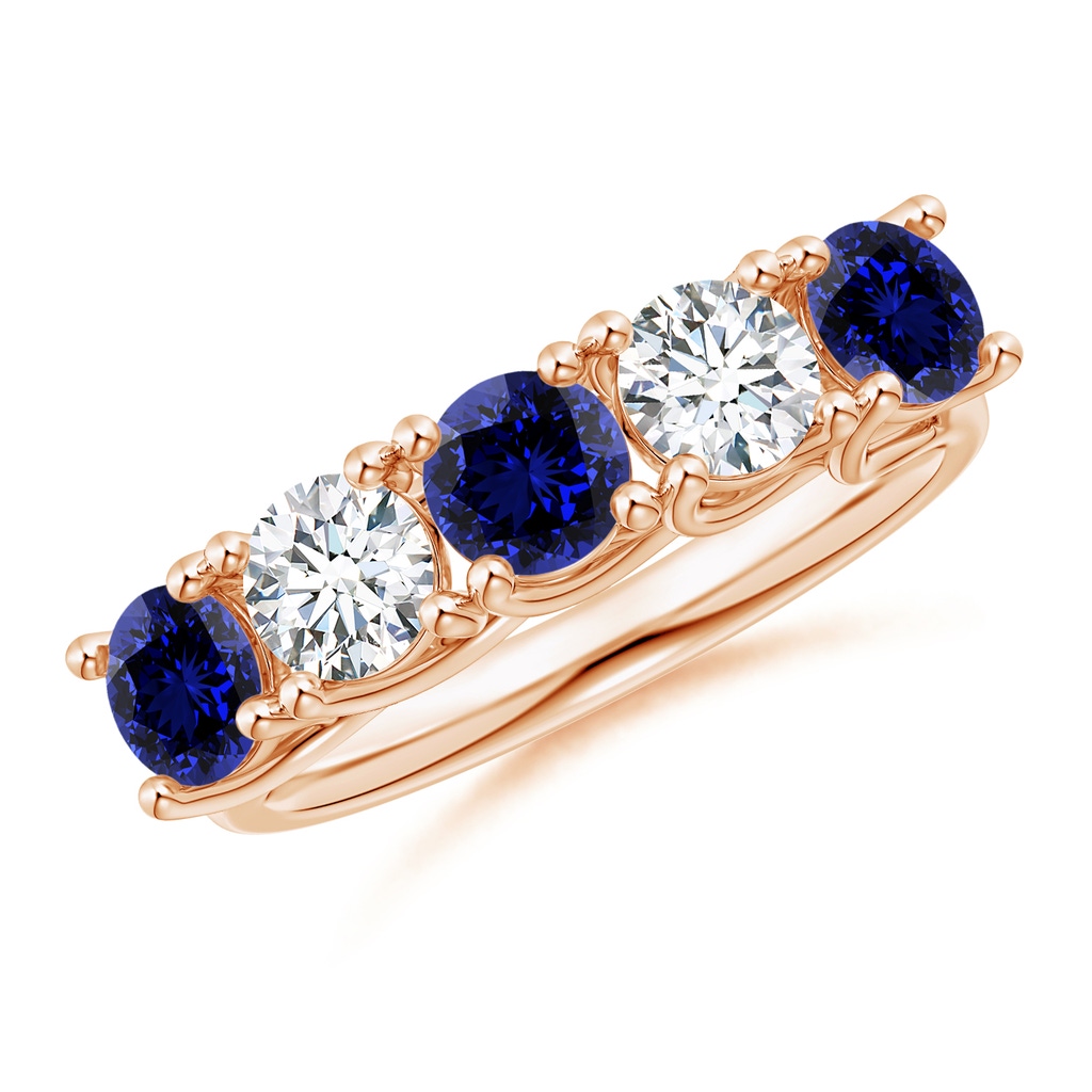 4.5mm Labgrown Lab-Grown Half Eternity Five Stone Sapphire and Diamond Wedding Band in Rose Gold
