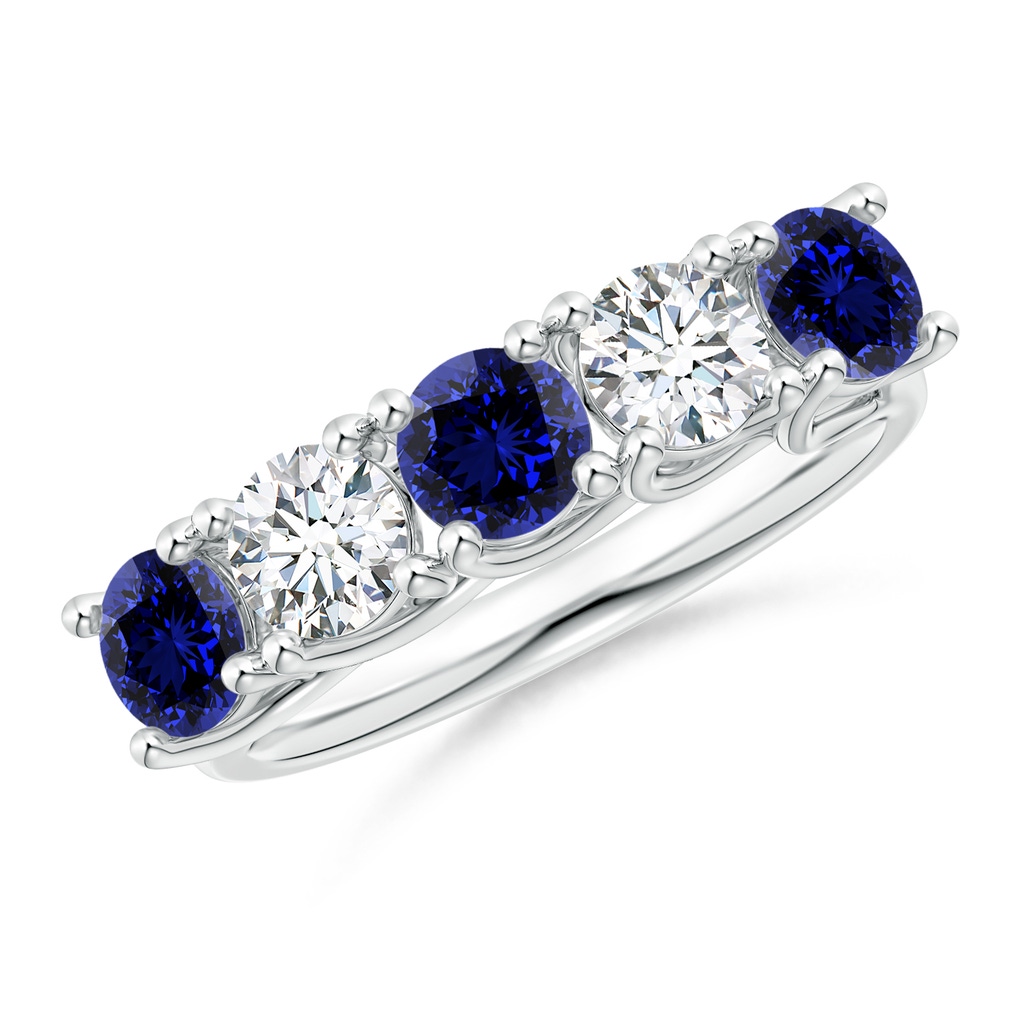 4.5mm Labgrown Lab-Grown Half Eternity Five Stone Sapphire and Diamond Wedding Band in S999 Silver
