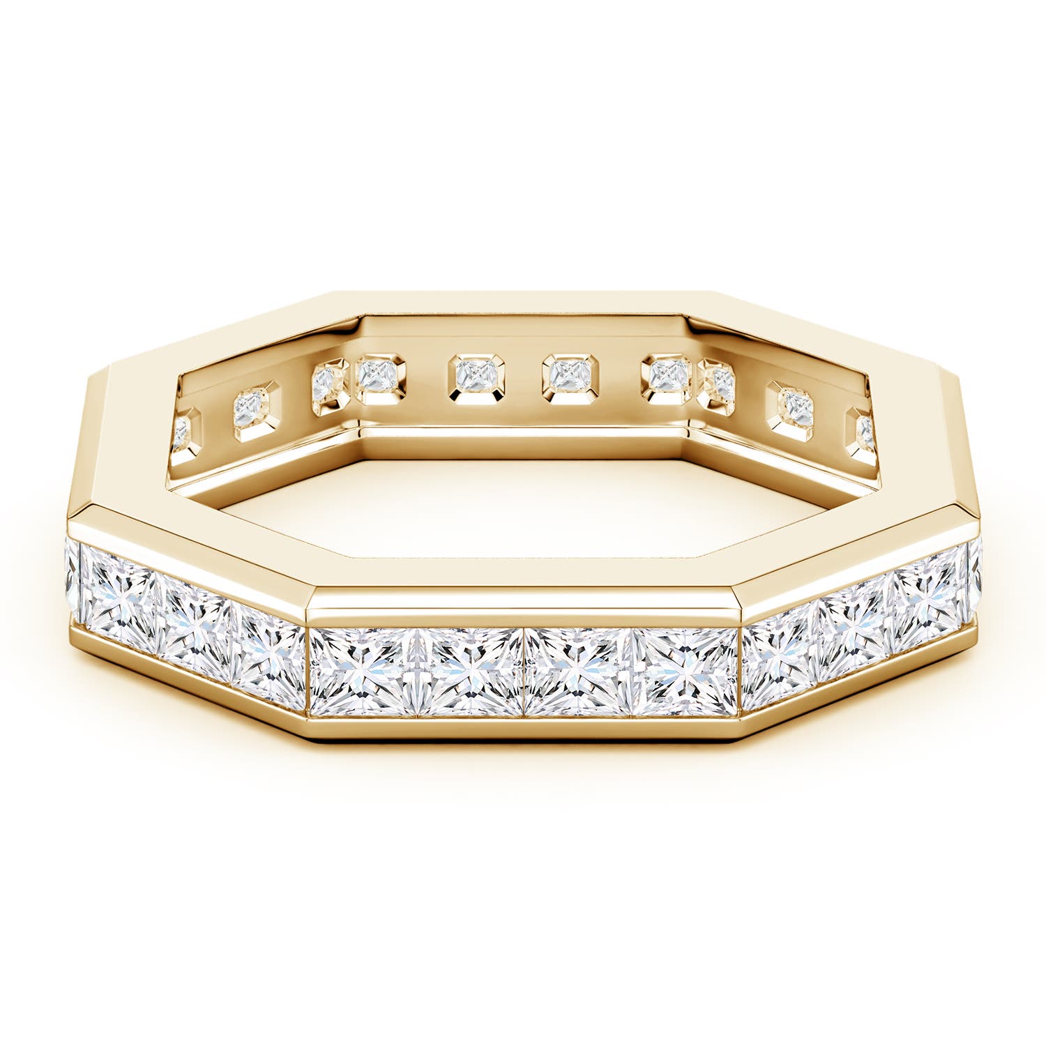 3mm FGVS Princess-Cut Lab-Grown Diamond Men's Octagon Eternity Ring in Yellow Gold