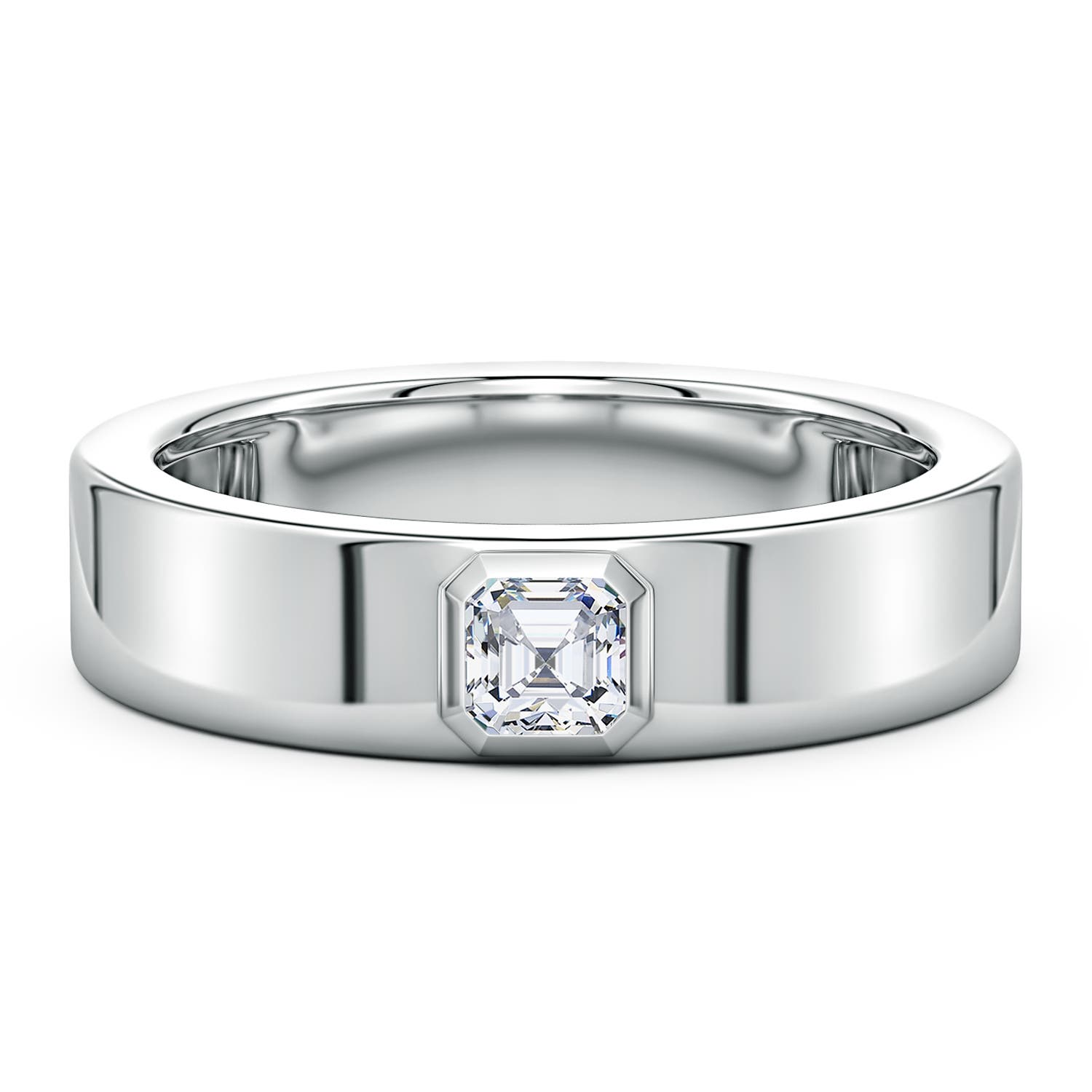 4mm FGVS Asscher-Cut Lab-Grown Diamond Men's Ring in White Gold