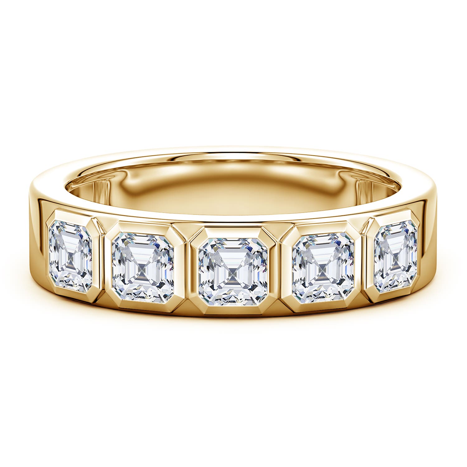 4mm FGVS Asscher-Cut Lab-Grown Diamond Men's Semi Eternity Ring in Yellow Gold
