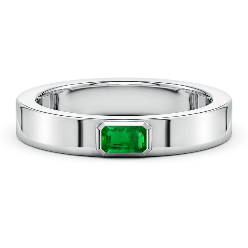 East-West Emerald-Cut Lab-Grown Emerald Men's Ring