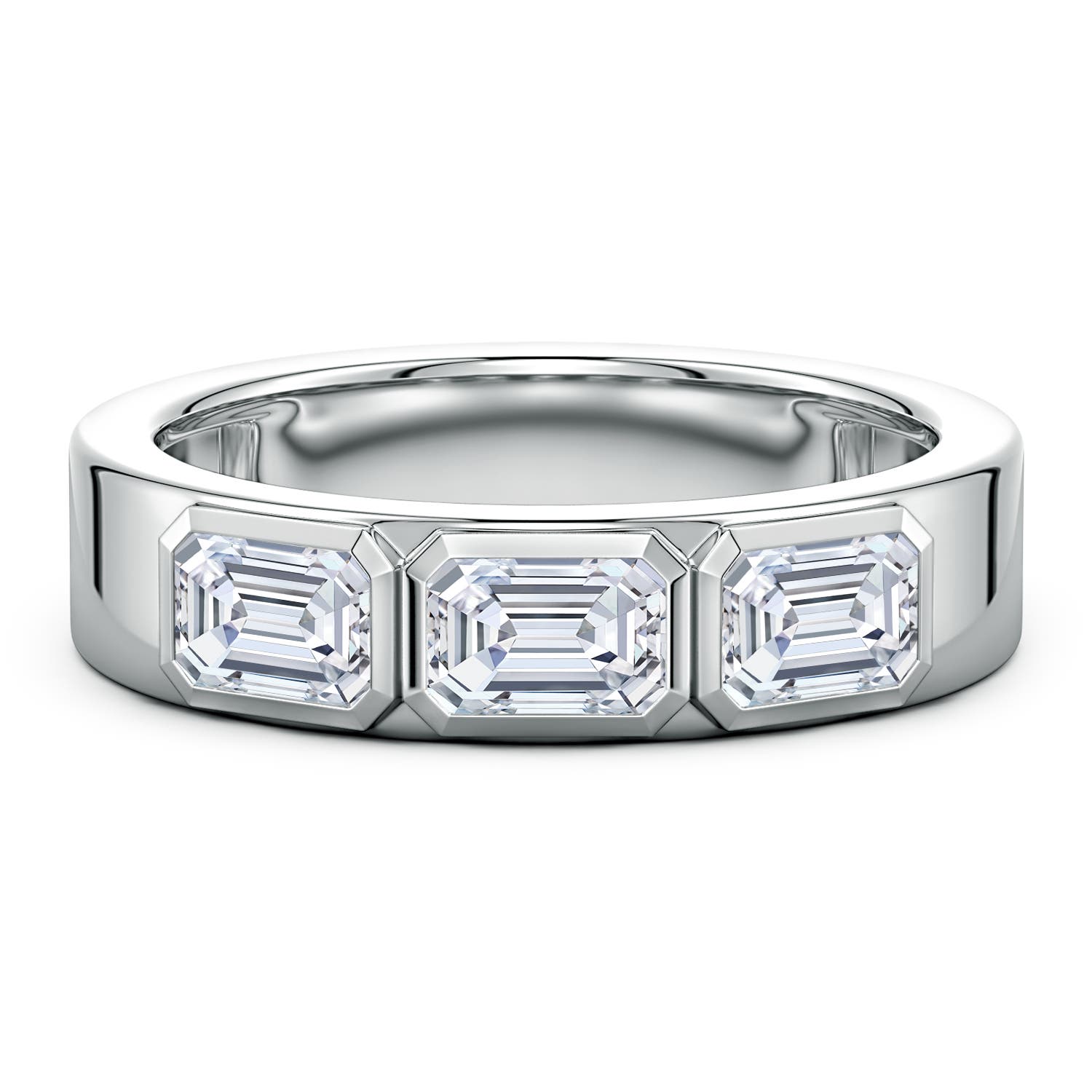 6x4mm FGVS East-West Emerald-Cut Lab-Grown Diamond men's Three Stone Ring in White Gold