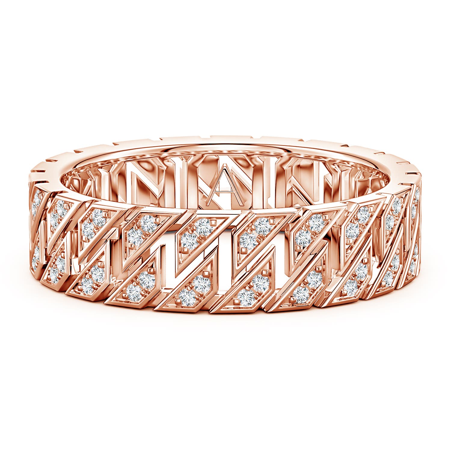 1mm FGVS Pavé-Set Lab-Grown Diamond Men's Octagon-Shaped Ring in Rose Gold