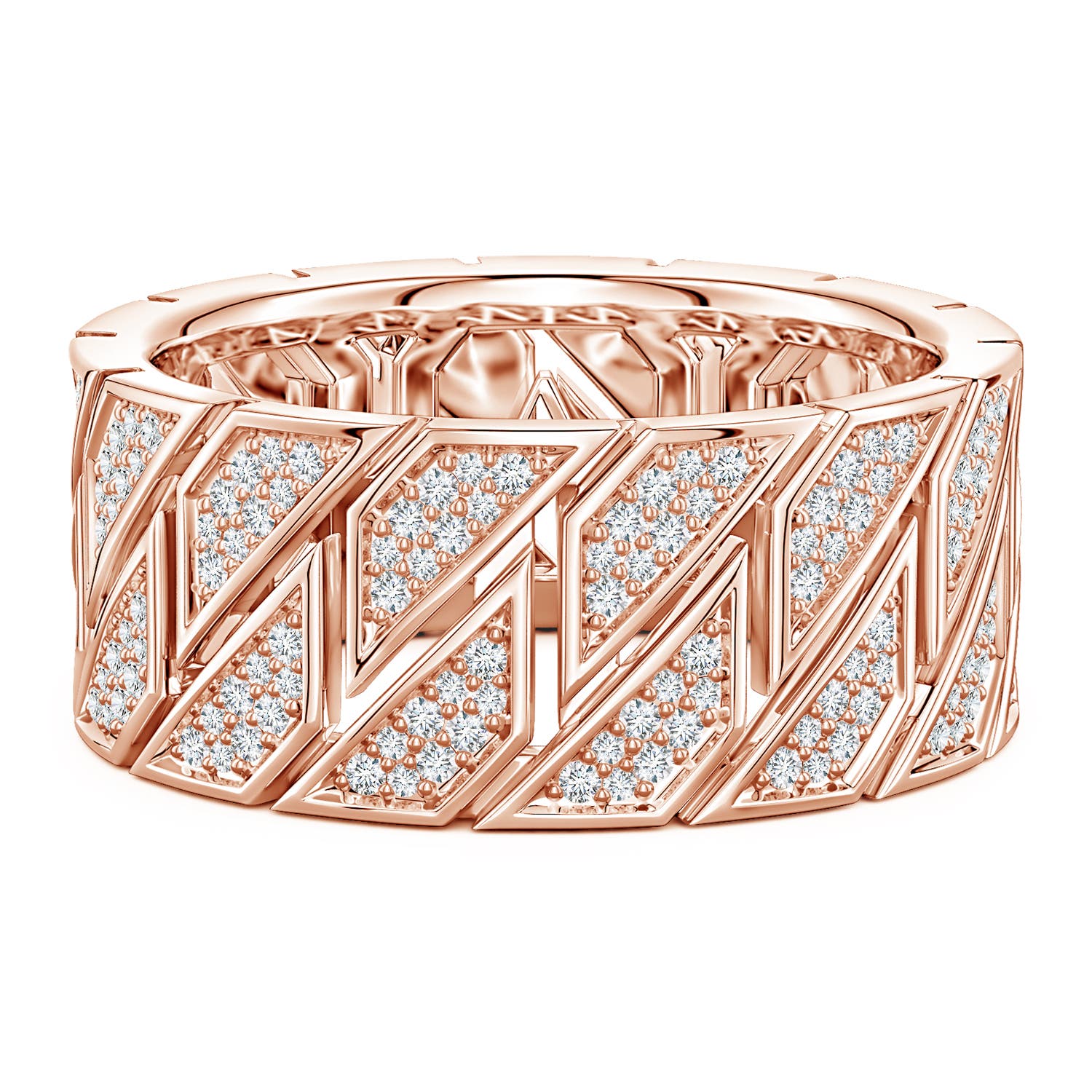 1mm FGVS Pavé-Set Lab-Grown Diamond Men's Octagon-Shaped Link Ring in Rose Gold