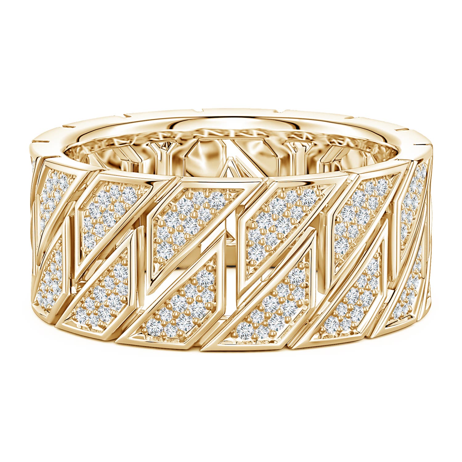 1mm FGVS Pavé-Set Lab-Grown Diamond Men's Octagon-Shaped Link Ring in Yellow Gold