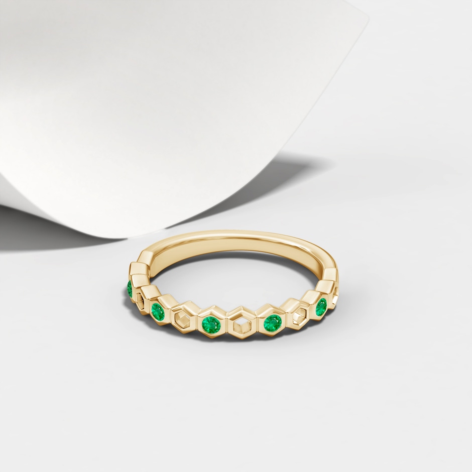 1.5mm AAA Natori x Angara Alternate Hexagonal Emerald Band in Yellow Gold lifestyle