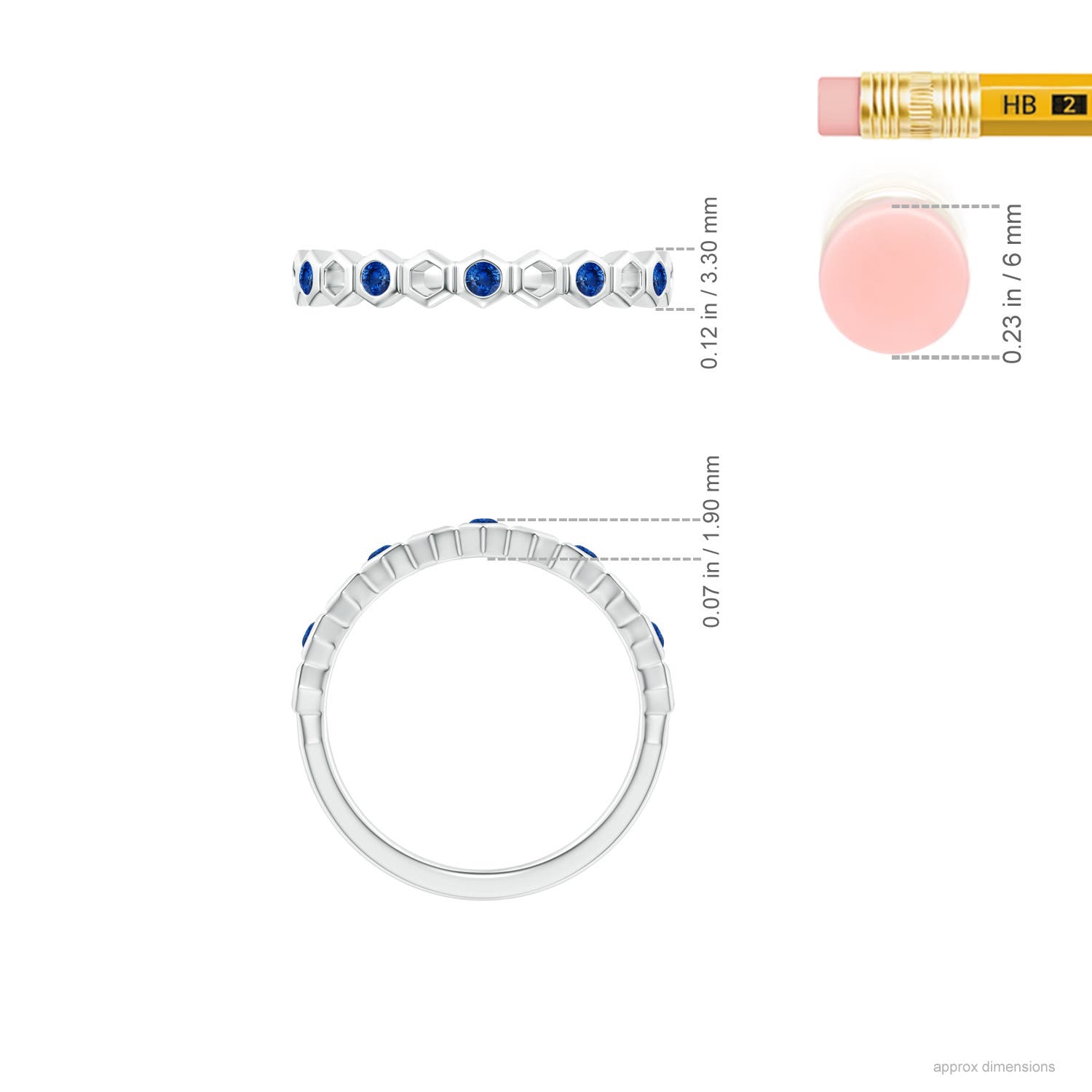 1.5mm AAA Natori x Angara Alternate Hexagonal Blue Sapphire Band in White Gold - ruler