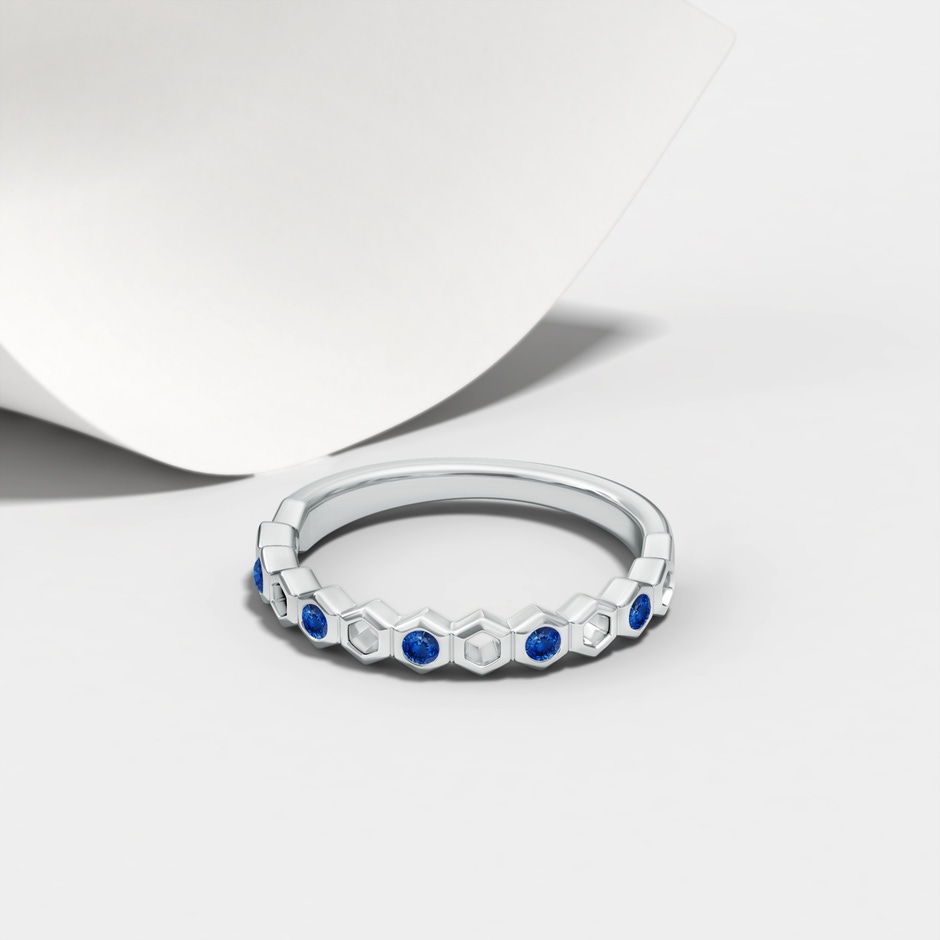 1.5mm AAA Natori x Angara Alternate Hexagonal Blue Sapphire Band in White Gold lifestyle