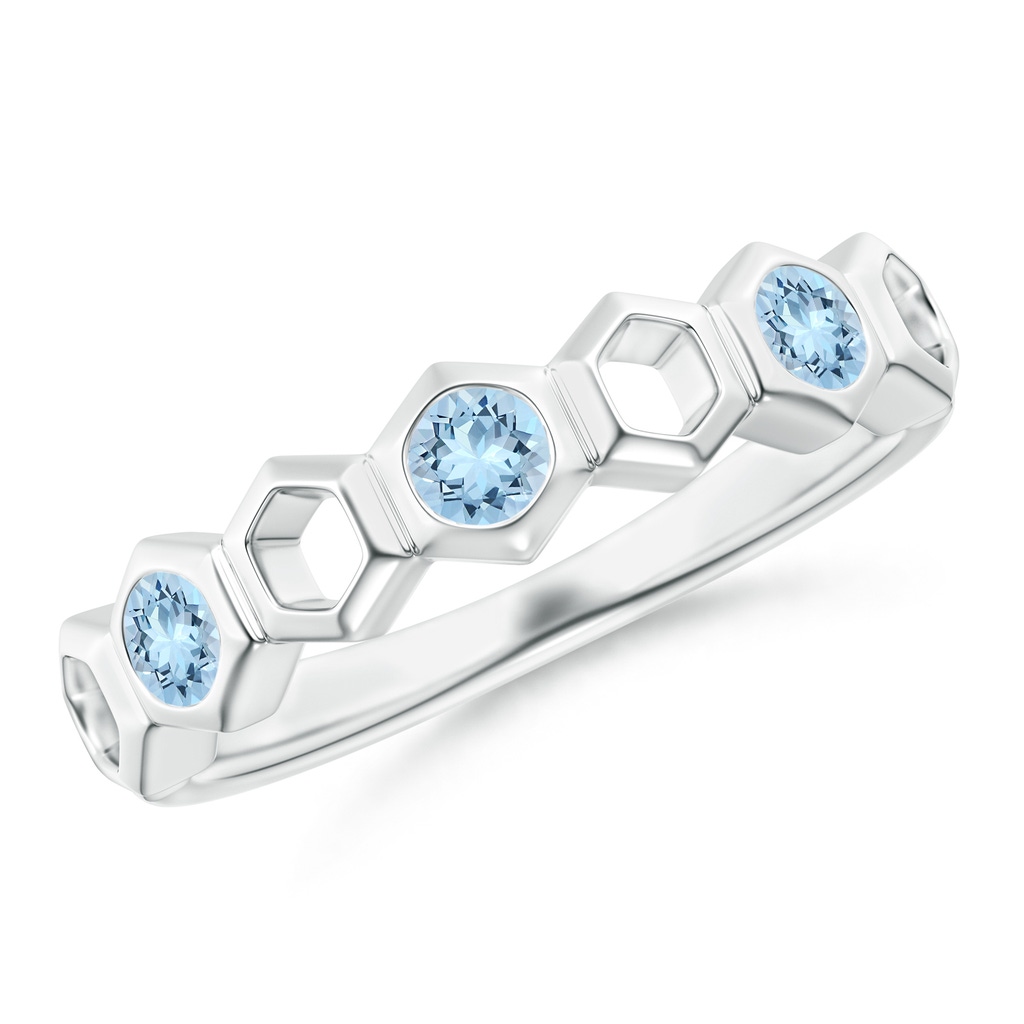 3mm AAA Natori x Angara Alternate Hexagonal Aquamarine Half Eternity Band in White Gold