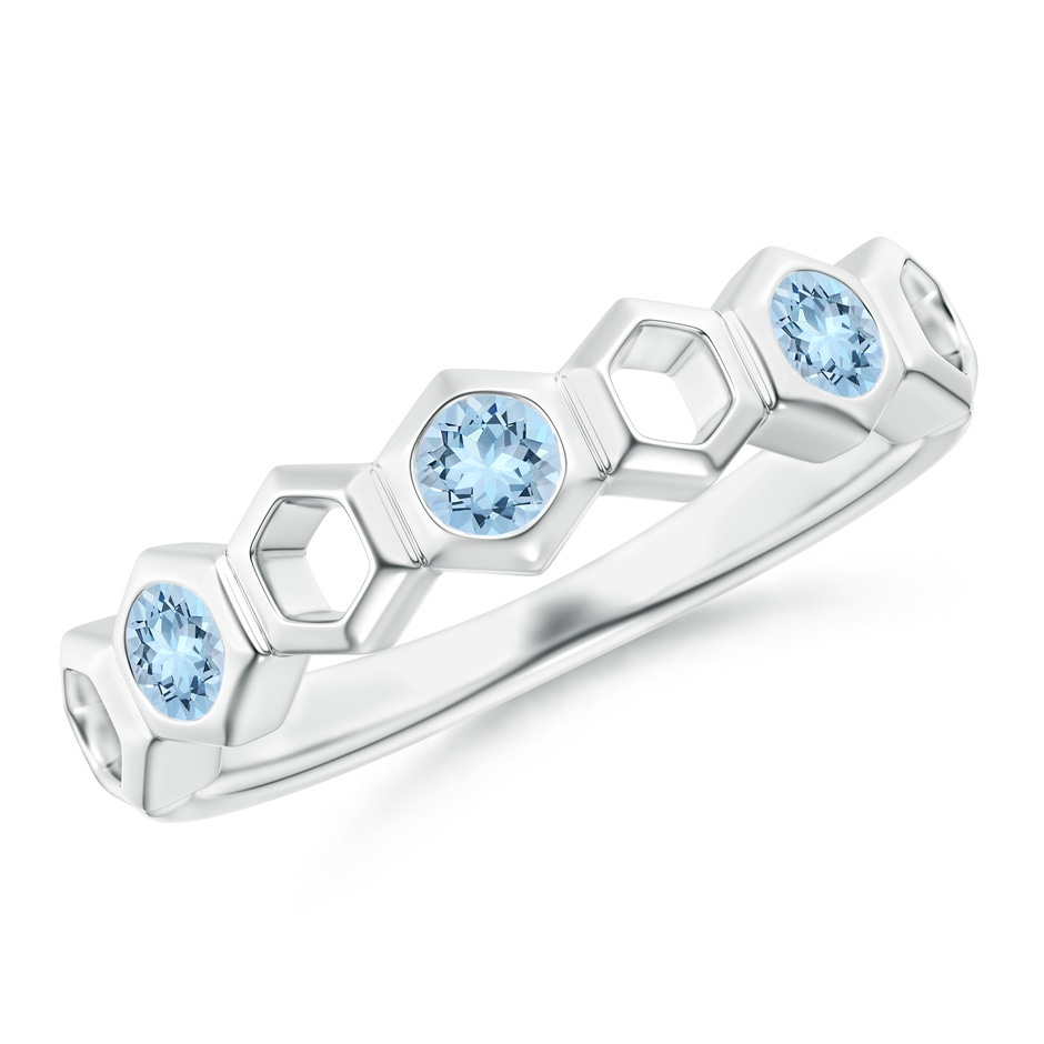 3mm AAA Natori x Angara Alternate Hexagonal Aquamarine Half Eternity Band in White Gold 