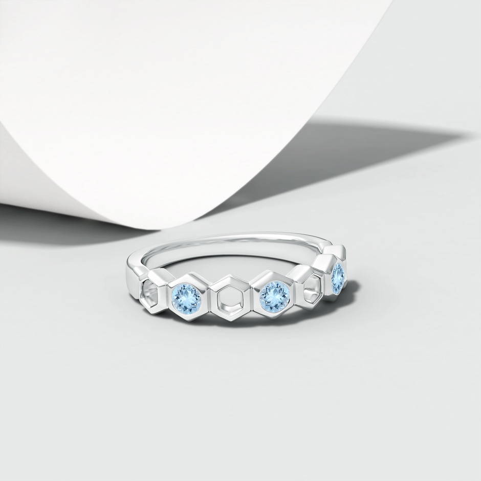 3mm AAA Natori x Angara Alternate Hexagonal Aquamarine Half Eternity Band in White Gold lifestyle