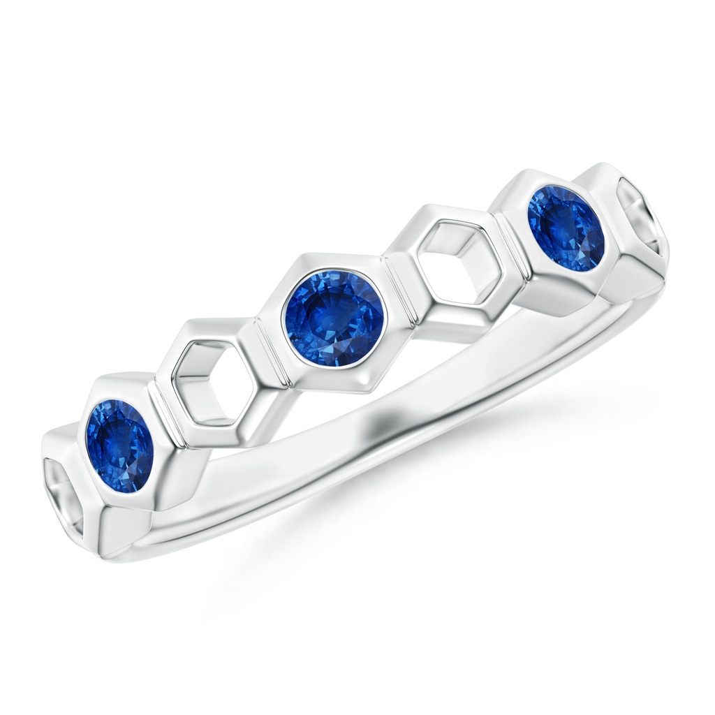 3mm AAA Natori x Angara Alternate Hexagonal Blue Sapphire Half Eternity Band in White Gold