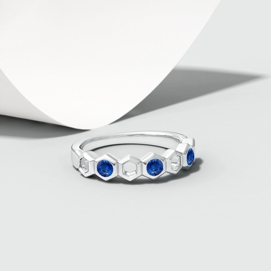 3mm AAA Natori x Angara Alternate Hexagonal Blue Sapphire Half Eternity Band in White Gold lifestyle