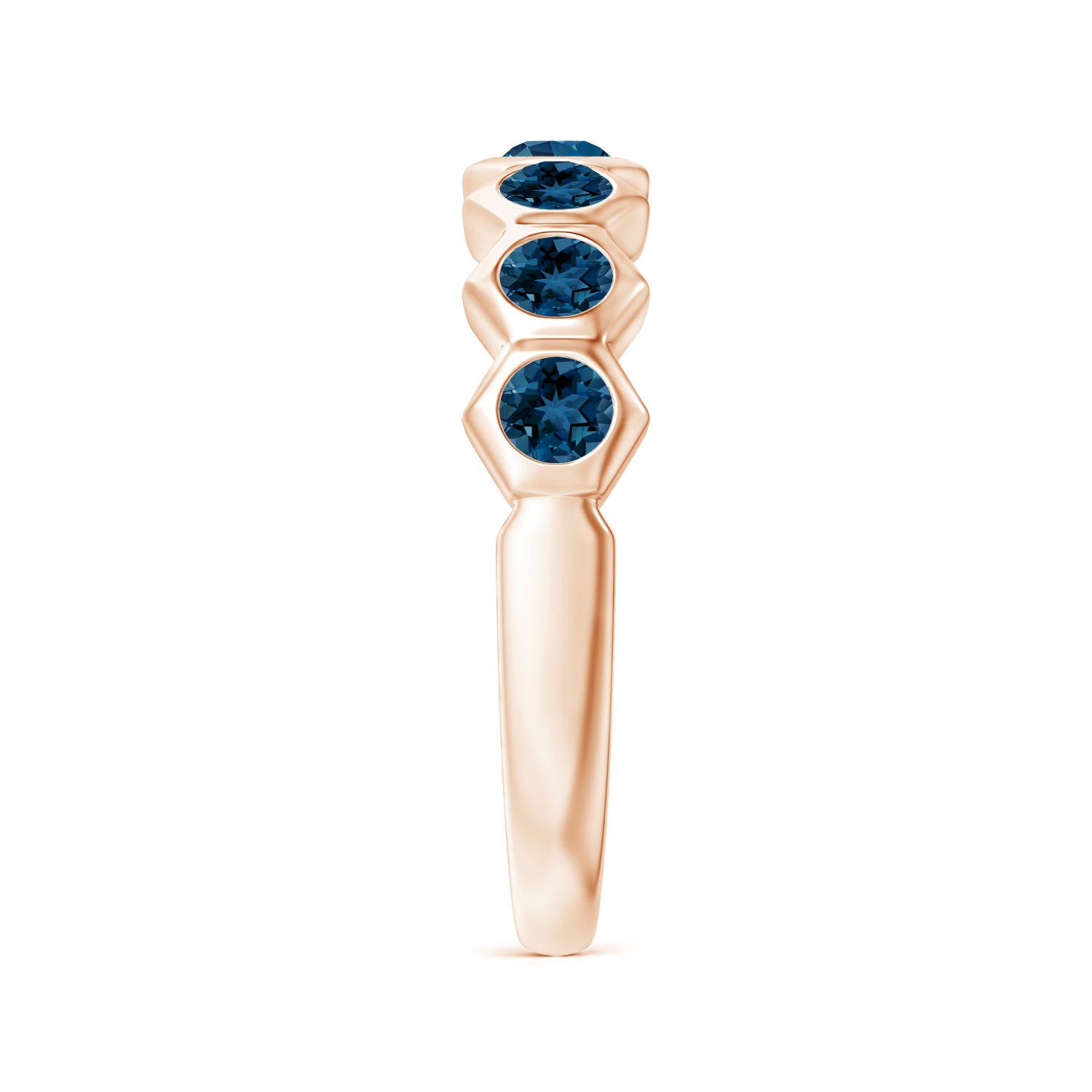 2.5mm AAA Natori x Angara Hexagonal London Blue Topaz Band in Rose Gold - side 2