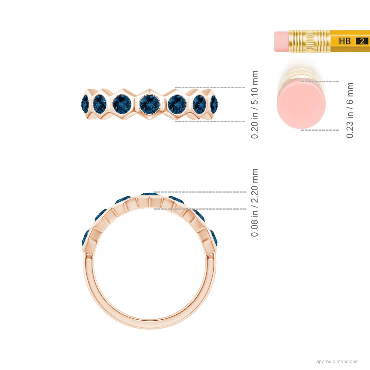 2.5mm AAA Natori x Angara Hexagonal London Blue Topaz Band in Rose Gold - ruler