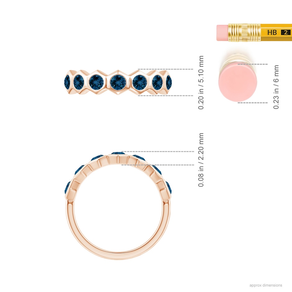 2.5mm AAA Natori x Angara Hexagonal London Blue Topaz Band in Rose Gold ruler