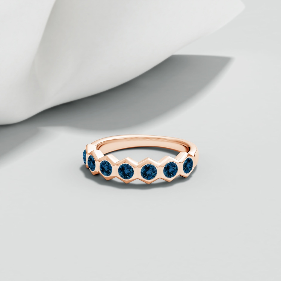 2.5mm AAA Natori x Angara Hexagonal London Blue Topaz Band in Rose Gold lifestyle