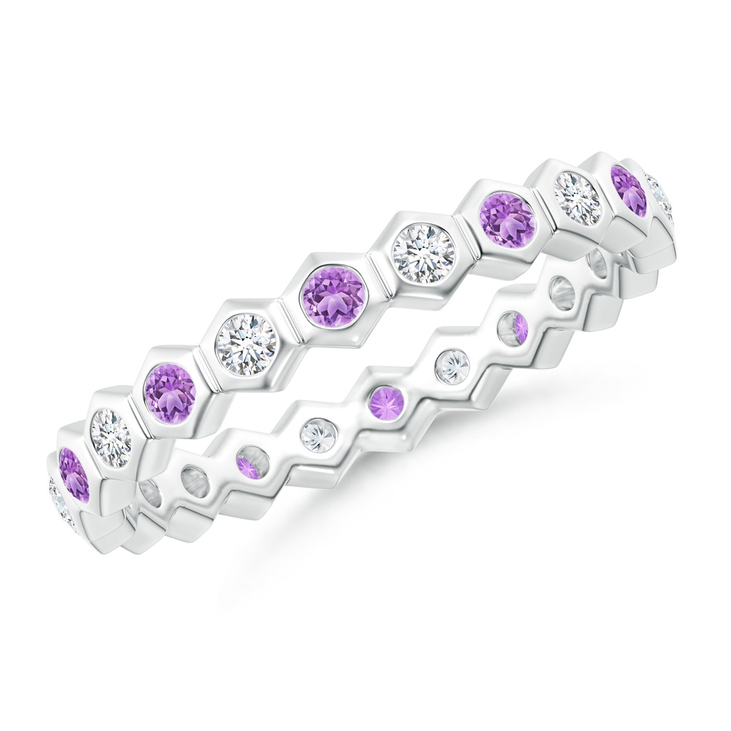 1.5mm AAA Natori x Angara Hexagonal Amethyst and Diamond Eternity Band in 55 White Gold