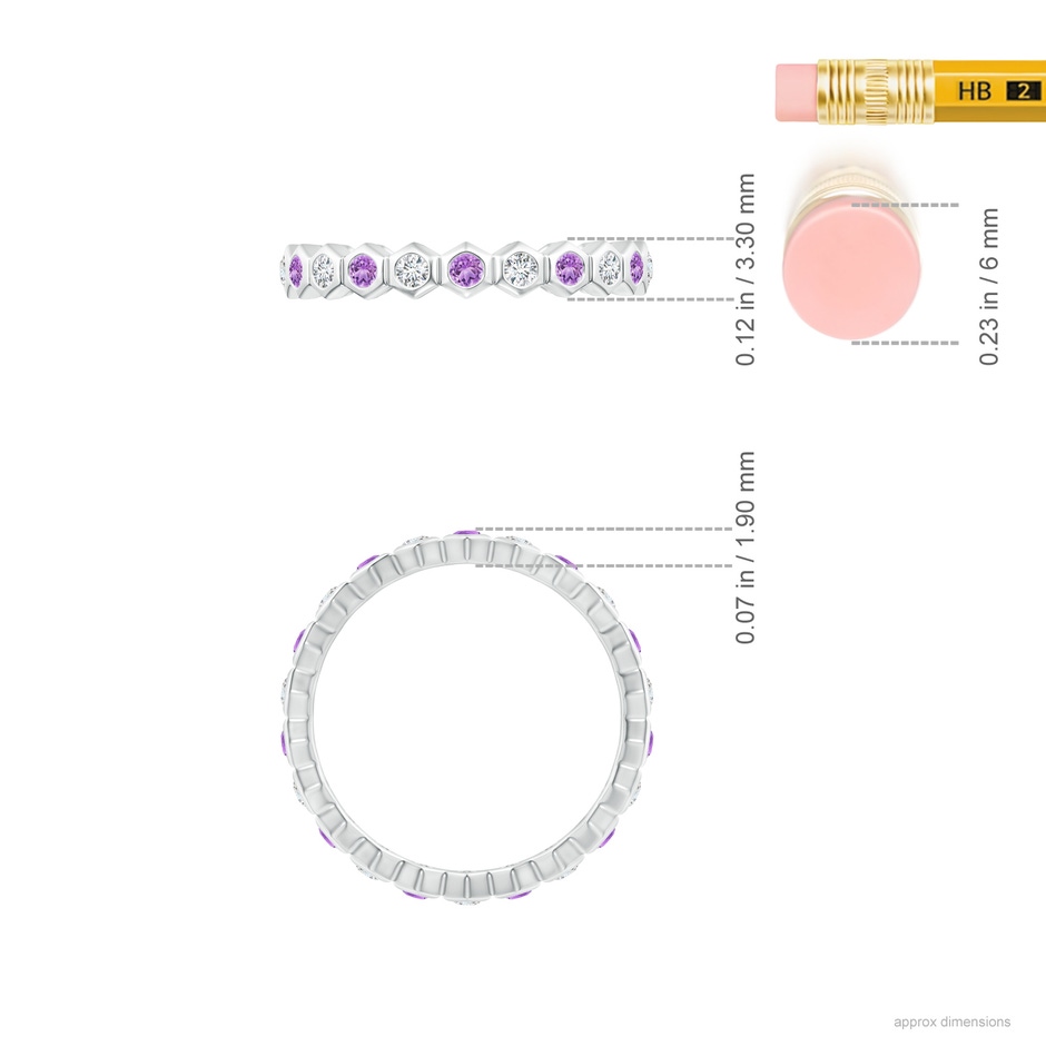 1.5mm AAA Natori x Angara Hexagonal Amethyst and Diamond Eternity Band in 55 White Gold ruler