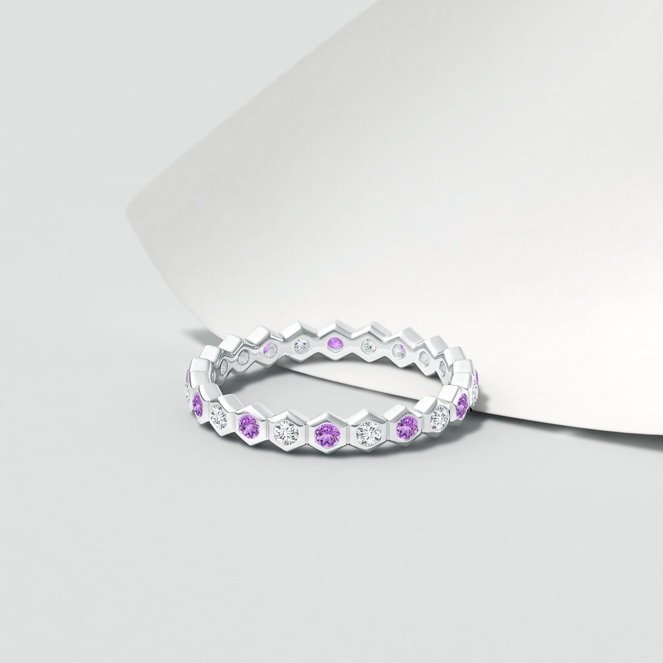 1.5mm AAA Natori x Angara Hexagonal Amethyst and Diamond Eternity Band in 55 White Gold lifestyle