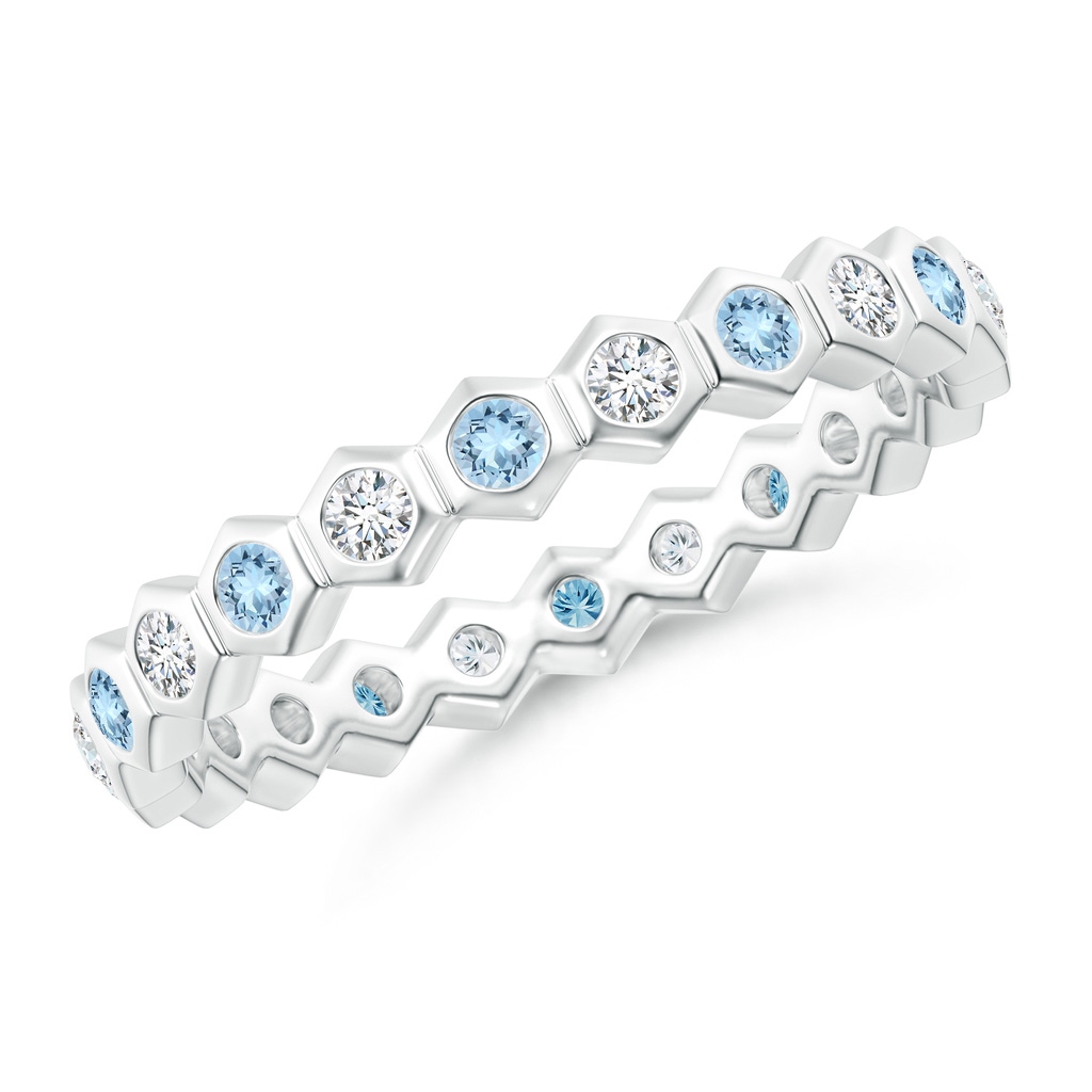 1.5mm AAA Natori x Angara Hexagonal Aquamarine and Diamond Eternity Band in 55 White Gold