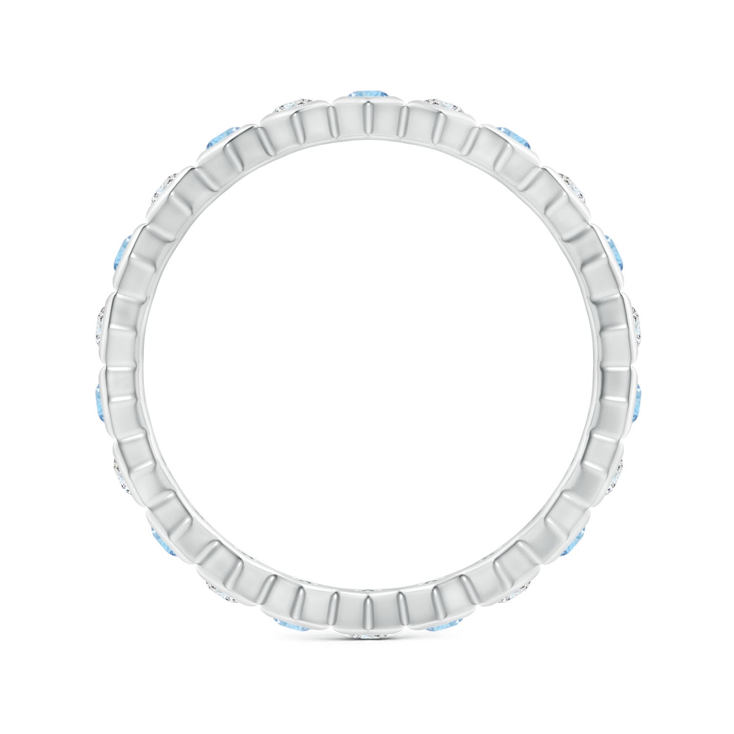 1.5mm AAA Natori x Angara Hexagonal Aquamarine and Diamond Eternity Band in 55 White Gold