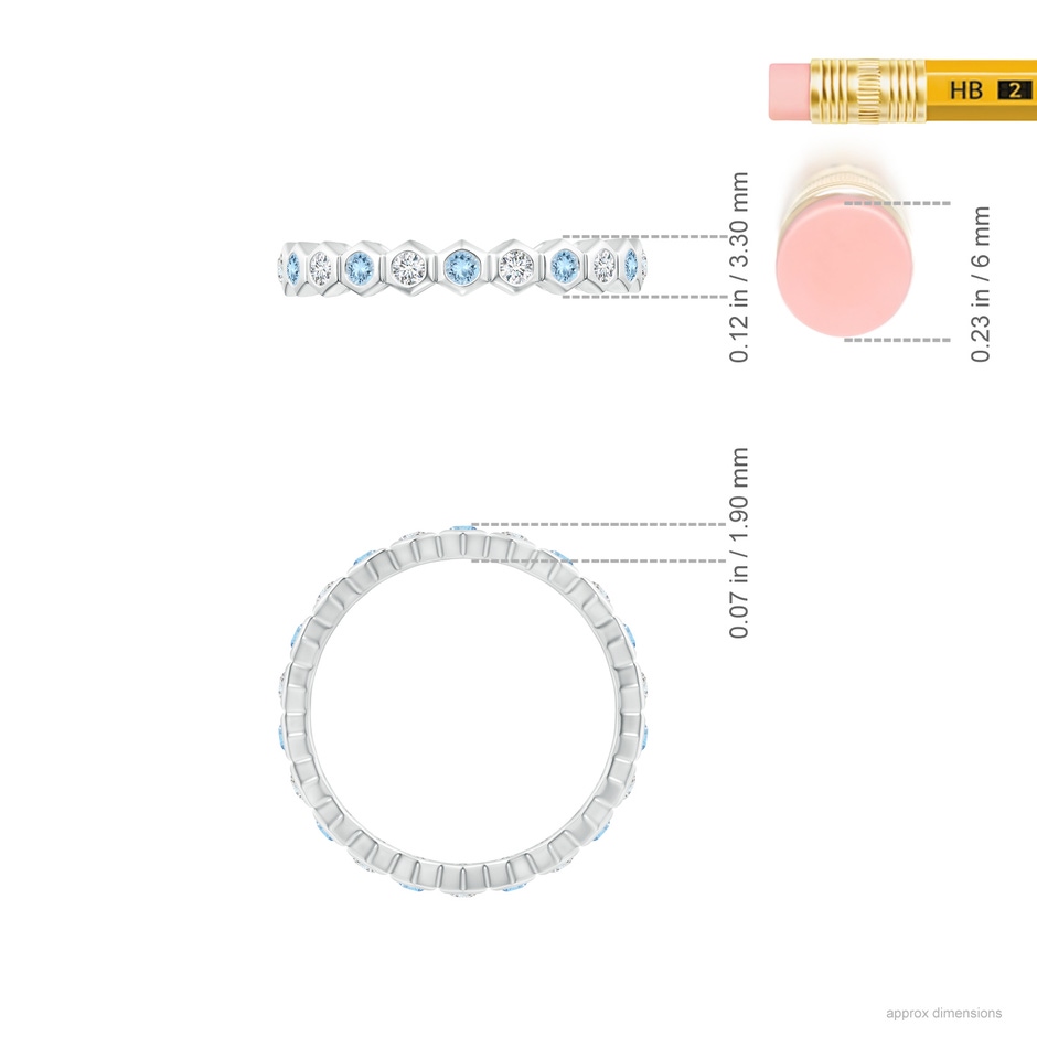 1.5mm AAA Natori x Angara Hexagonal Aquamarine and Diamond Eternity Band in 55 White Gold ruler