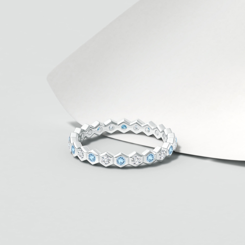 1.5mm AAA Natori x Angara Hexagonal Aquamarine and Diamond Eternity Band in 55 White Gold lifestyle