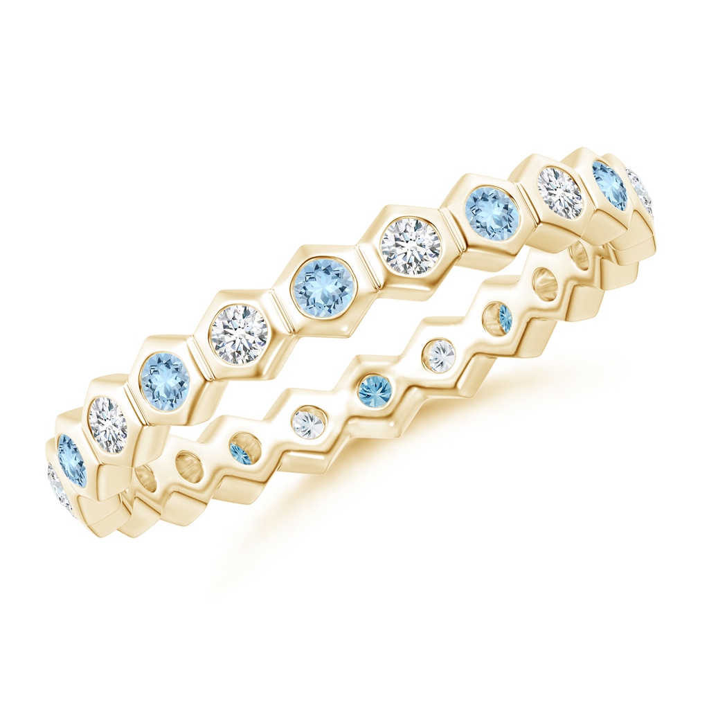 1.5mm AAA Natori x Angara Hexagonal Aquamarine and Diamond Eternity Band in 55 Yellow Gold