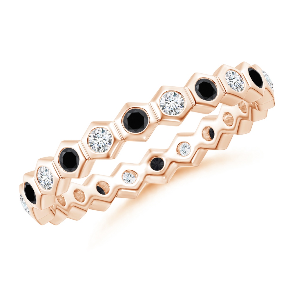 1.5mm AA Natori x Angara Hexagonal Black Diamond and Diamond Eternity Band in 55 Rose Gold