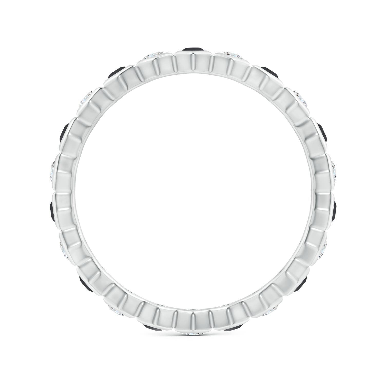 1.5mm AA Natori x Angara Hexagonal Black Diamond and Diamond Eternity Band in 55 White Gold