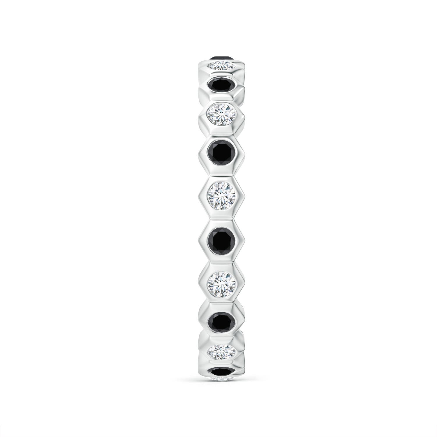 1.5mm AA Natori x Angara Hexagonal Black Diamond and Diamond Eternity Band in 75 White Gold - side 2