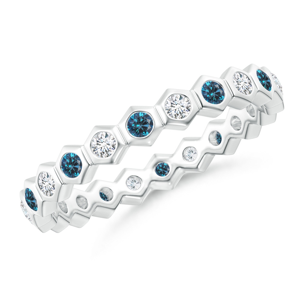 1.5mm AAA Natori x Angara Hexagonal Blue Diamond and Diamond Eternity Band in 55 White Gold