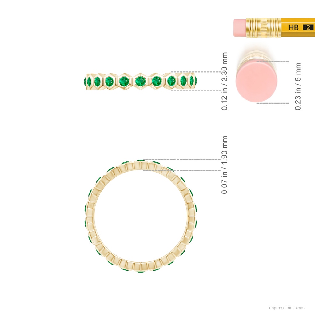 1.5mm AAA Natori x Angara Hexagonal Emerald Eternity Band in 55 Yellow Gold Ruler