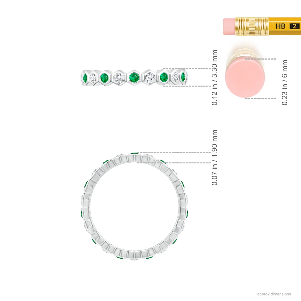 1.5mm AAA Natori x Angara Hexagonal Emerald and Diamond Eternity Band in 60 White Gold Ruler